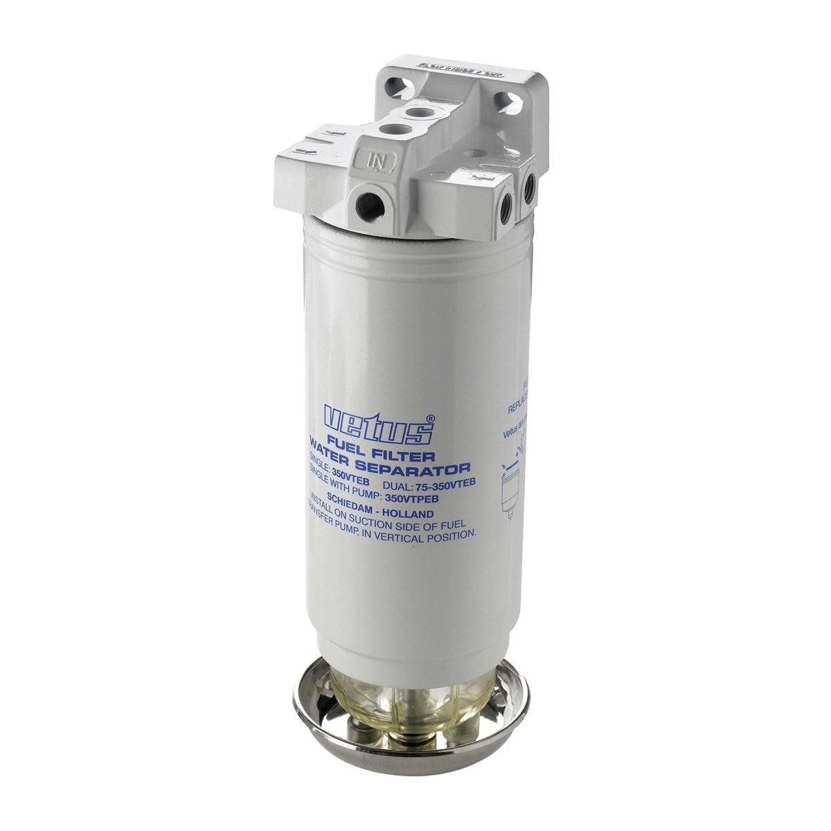 Vetus vandens separatorius / kuro filtras CE/ABYC, viengubas, 10 mikronų, max 800 l/h – 350VTEB