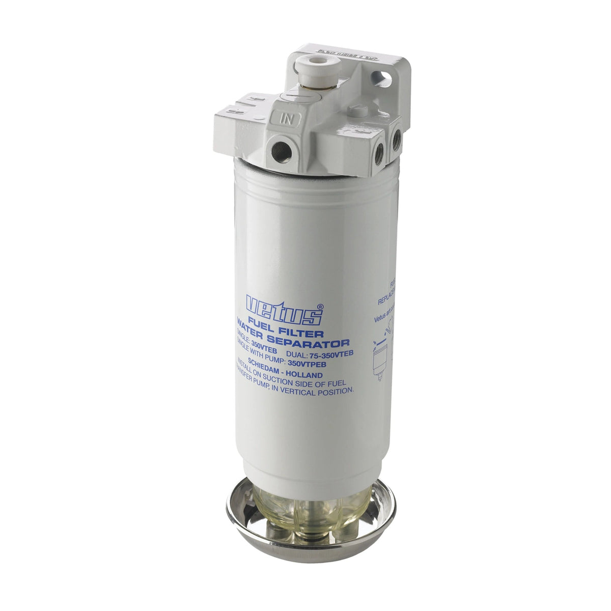 Vetus vandens separatorius / kuro filtras su siurbliu CE/ABYC, viengubas, 10 mikronų, max 600 l/h – 350VTEPB