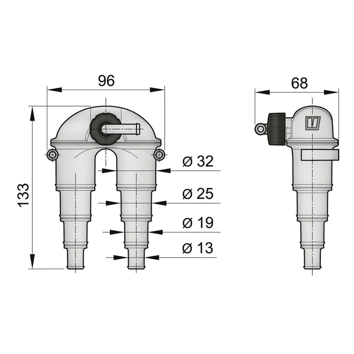 Vetus sifono apsauga su žarna (įskaitant 4 m žarnos ir korpuso pralaidą), 13–32 mm – ASDH