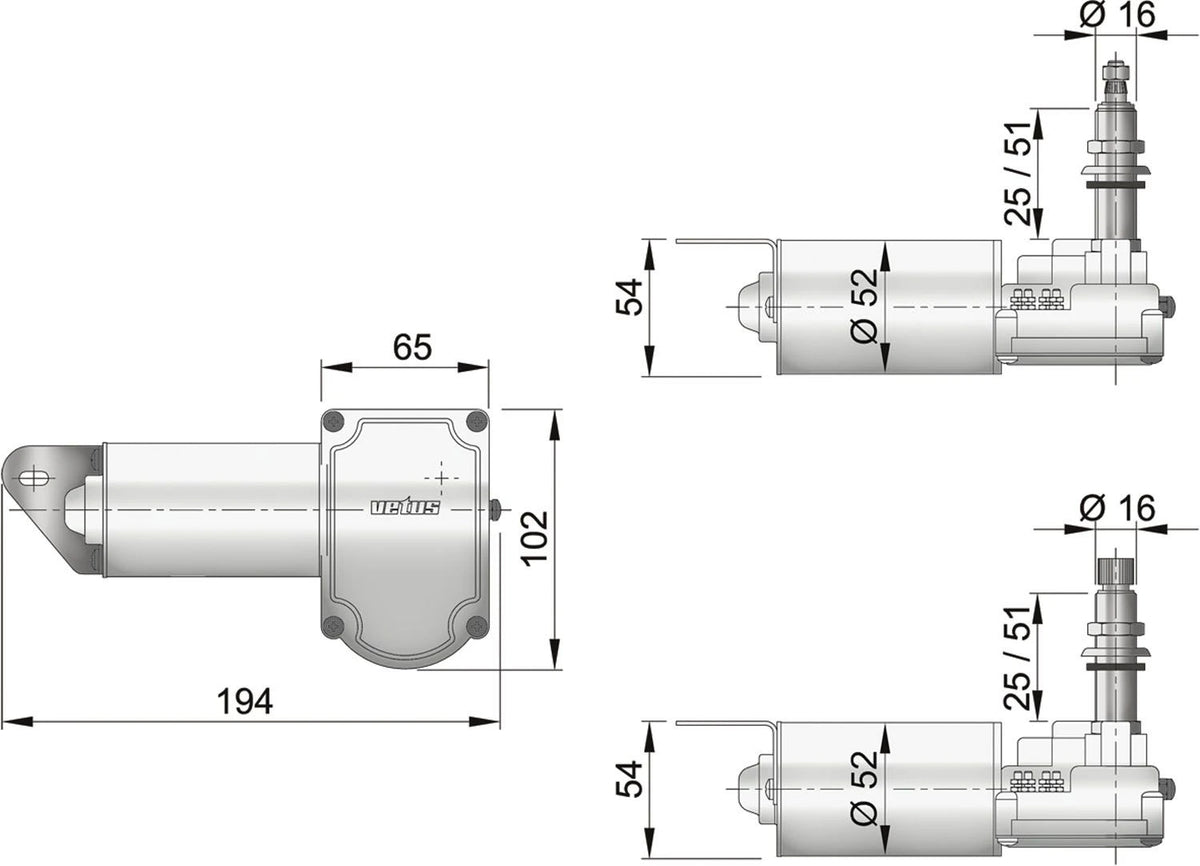 Vetus valytuvo variklis 12 V, velenas 50 mm, DIN kūgis – nuotrauka 3