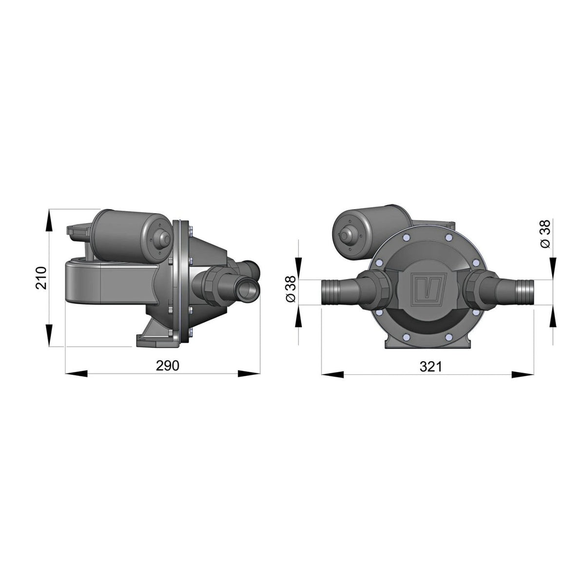 Vetus nuotekų / trumo siurblys 12 V, žarnos jungtis 38 mm, pasukama – EMP14012B