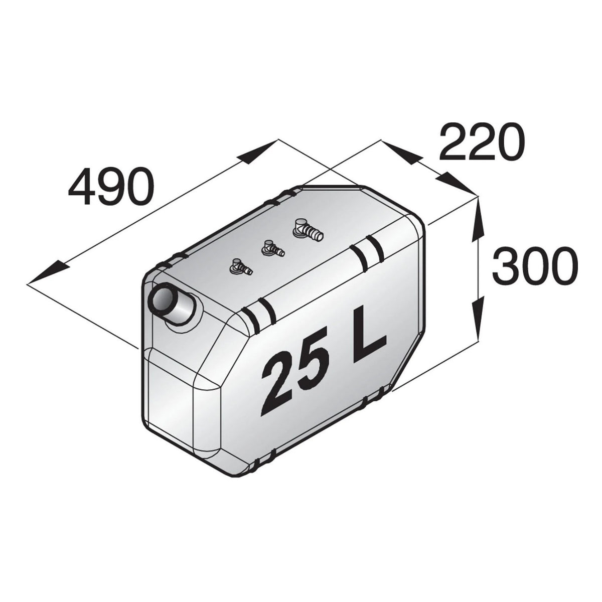 Vetus sintetinis dyzelino bakas 25 l, su montavimo rinkiniu – FTANK25