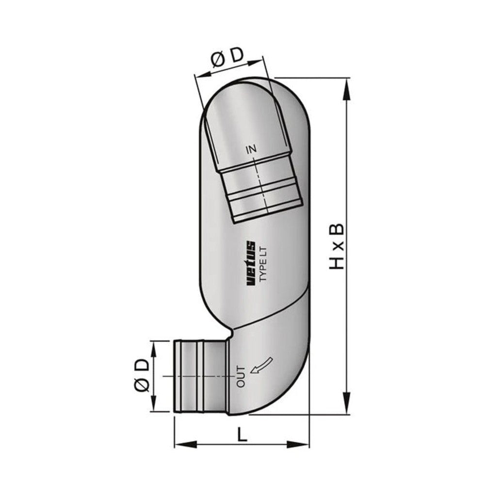 Vetus išmetimo gulbės kaklas LT127, įėjimas Ø 127 mm, išėjimas Ø 127 mm – LT127