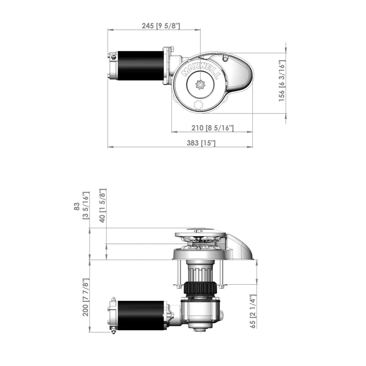 Maxwell vertikaalne ankruvints RC8-6, 24 V, 600 W, 65TDC CW ainult ketiratas – P102551