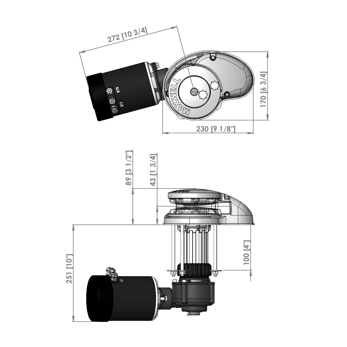 Maxwell vertikaalne ankruvints RC10-10, 24 V, 1200 W, 100TDC CW ainult ketiratas – P102576