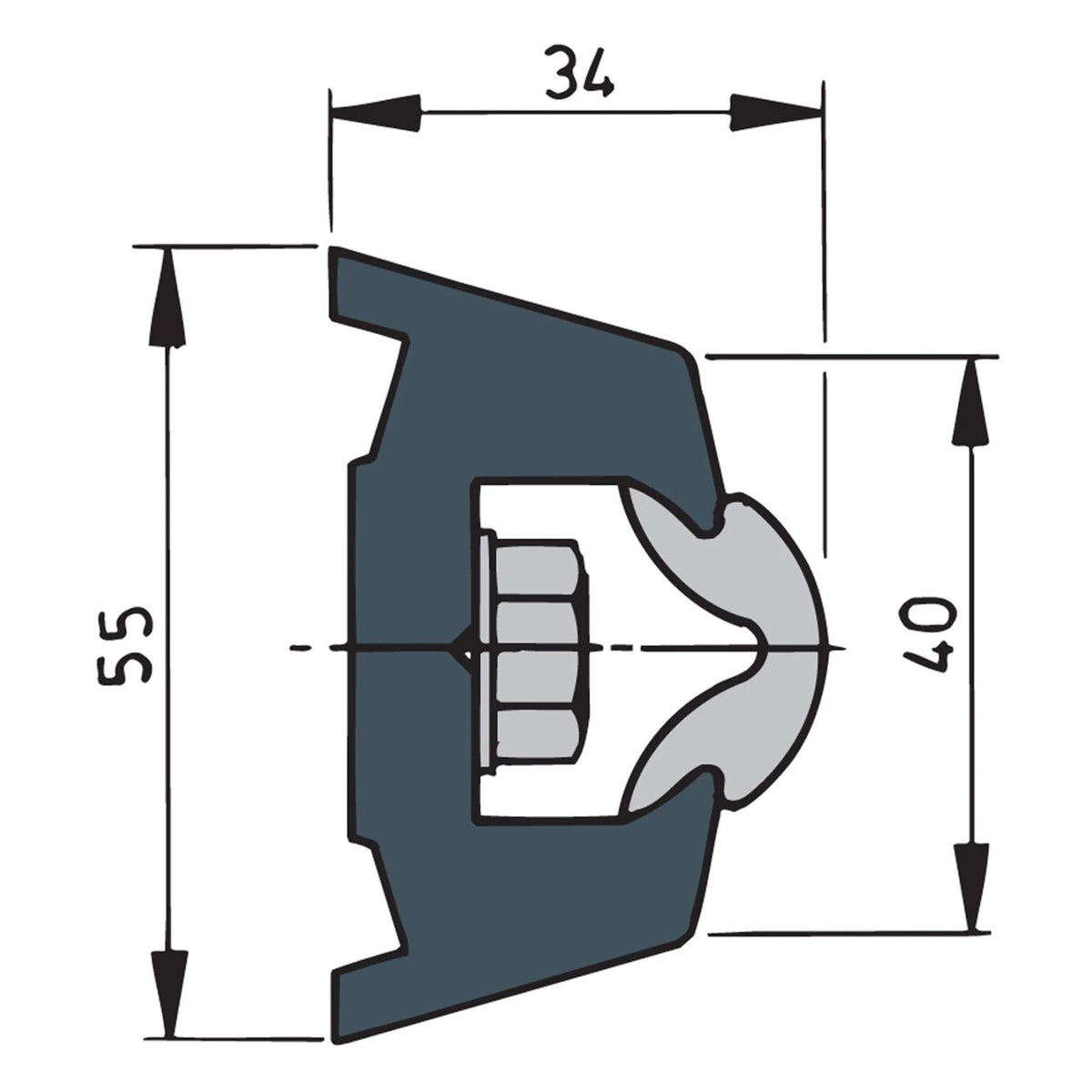 Vetus vinüülist põrkeliist, tumehall, TRAP 55 x 34 mm, rull 30 m (hind meetri kohta) – TRAP5534L
