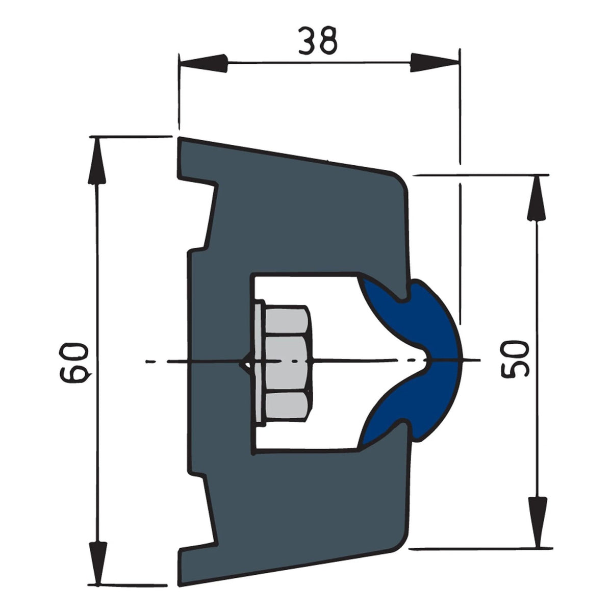 Vetus vinüülist põrkeliist, tumehall, TRAP 60 x 38 mm, rull 30 m (hind meetri kohta) – TRAP6038L