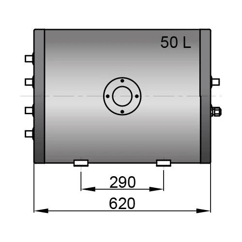 Vetus vandens šildytuvas su dviem šilumokaičiais, 50 l, su montavimo rinkiniu ir 230 V / 1500 W kaitinimo elementu – WHT050