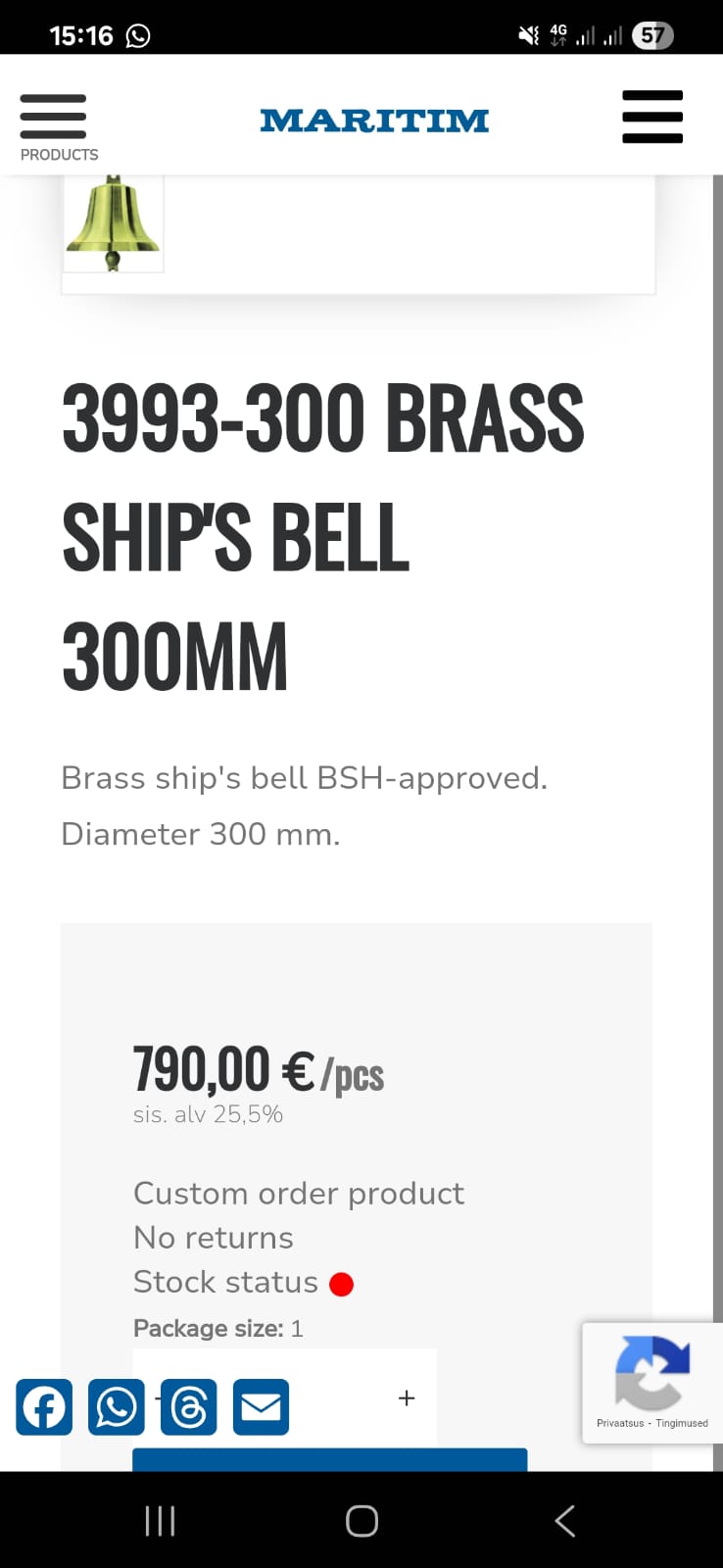 Žalvarinis laivo varpas Ø 300 mm