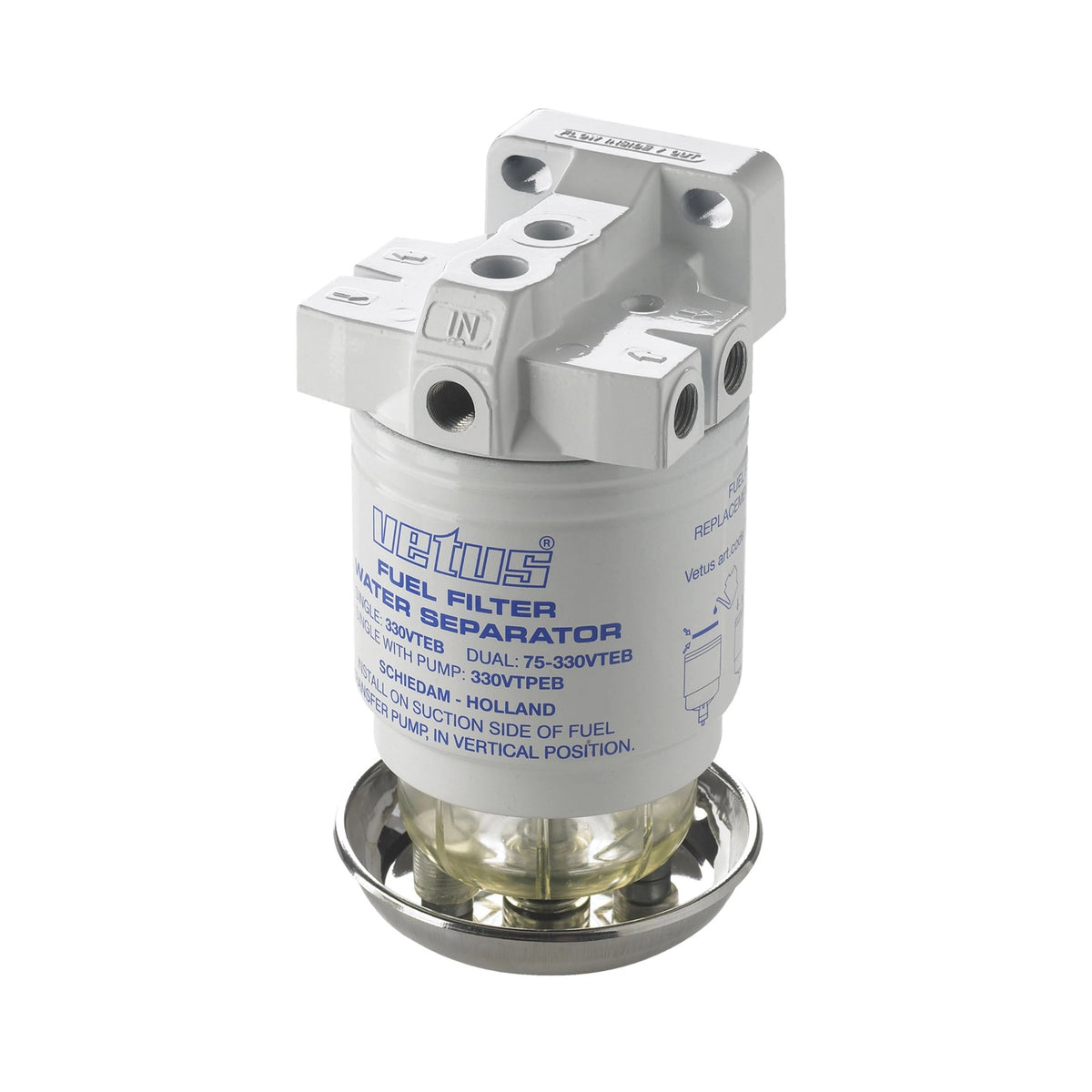 Vetus vandens separatorius / kuro filtras CE/ABYC, viengubas, 10 mikronų, max 360 l/h – 330VTEB