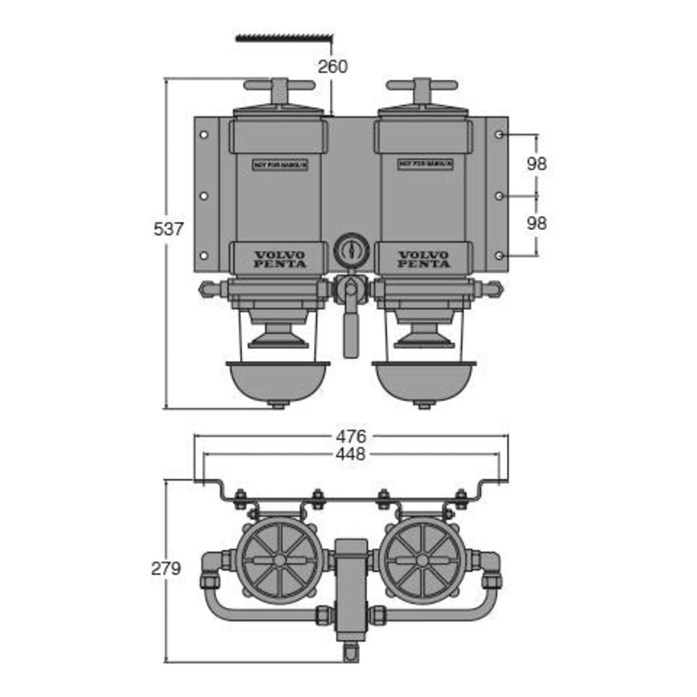 Volvo Penta dvigubas kuro filtras / vandens separatorius, skaidrūs indai – 889280