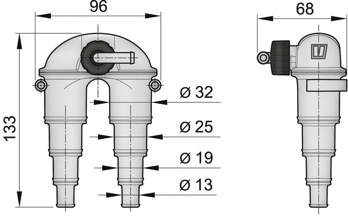 Vetus sifono apsauga su ventiliu ASDV, žarnai 13–32 mm – nuotrauka 2