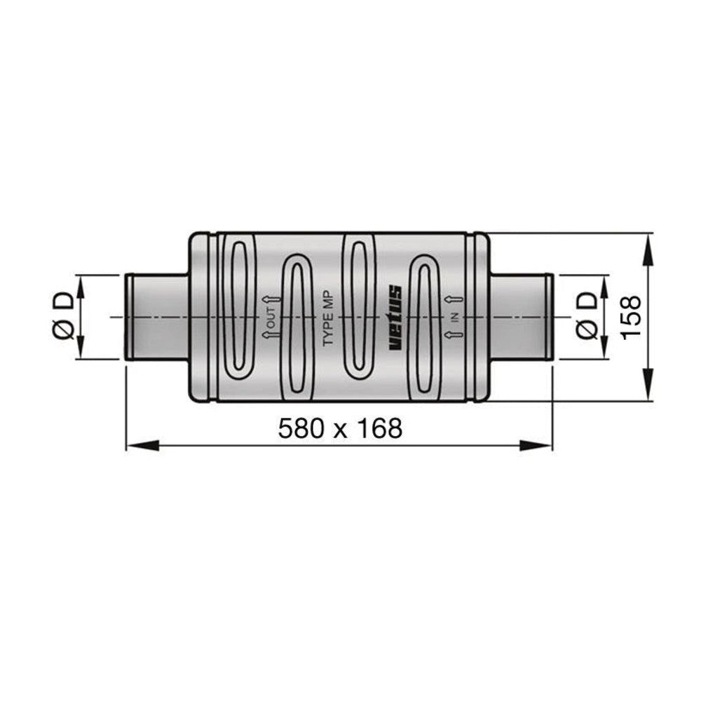 Vetus išmetimo duslintuvas MP100, žarnai Ø 100 mm – DEMPMP100