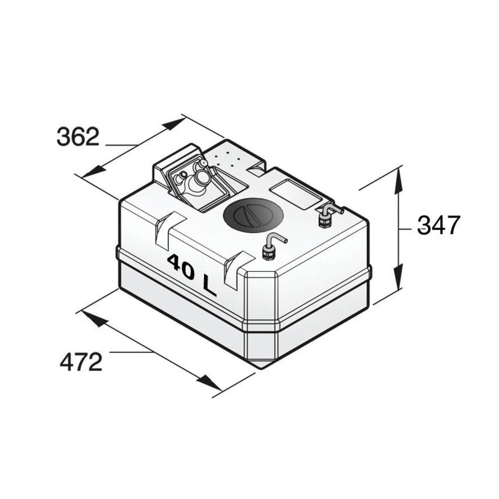 Vetus sintetinis dyzelino bakas 40 l, su jungtimis, 8 mm kuro žarnai – FTANK40A