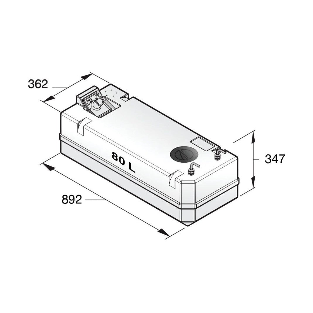 Vetus sintetinis dyzelino bakas 80 l, su jungtimis, 8 mm kuro žarnai – FTANK80A